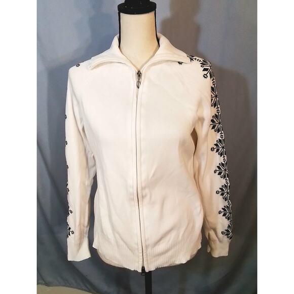 Eddie Bauer; white zip sewater with snowflake pattern - Picture 1 of 7
